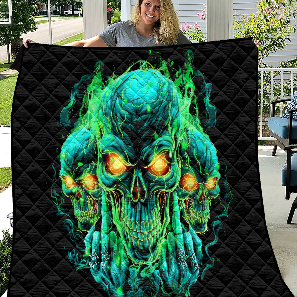Flame Skull Quilt Fuck You You Fuckin Fuck - Wonder Print Shop