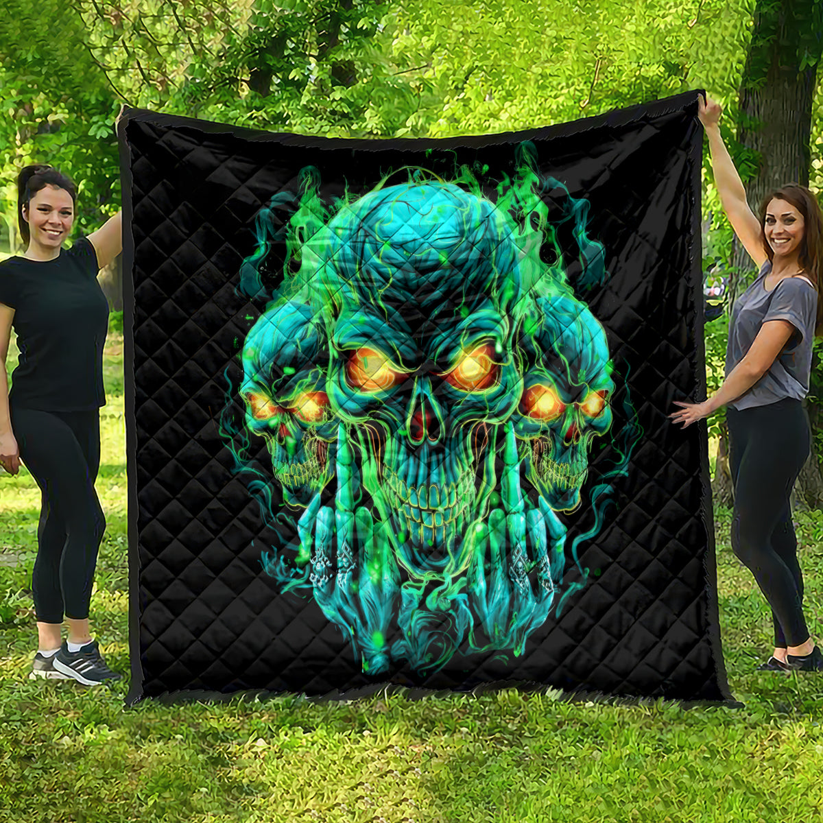 Flame Skull Quilt Fuck You You Fuckin Fuck - Wonder Print Shop