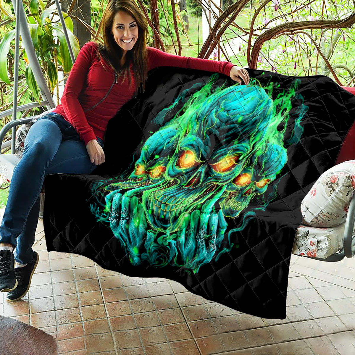 Flame Skull Quilt Fuck You You Fuckin Fuck - Wonder Print Shop