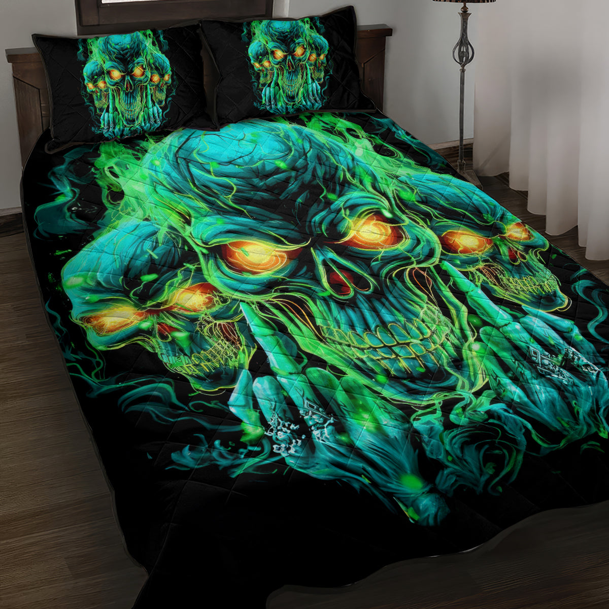 Flame Skull Quilt Bed Set Fuck You You Fuckin Fuck - Wonder Print Shop