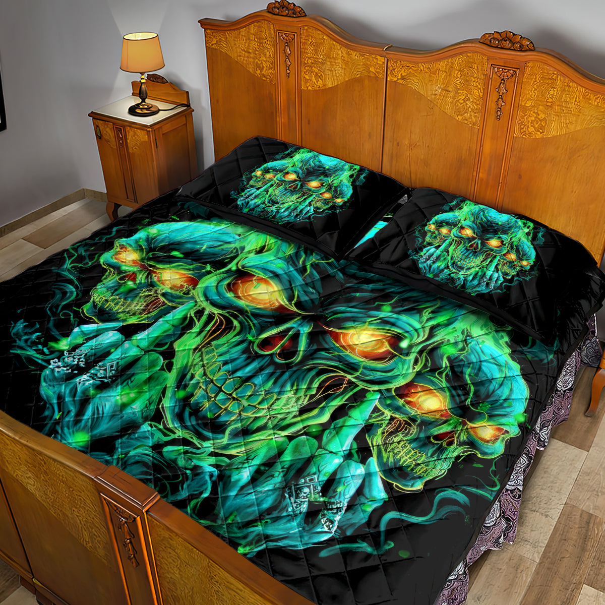 Flame Skull Quilt Bed Set Fuck You You Fuckin Fuck - Wonder Print Shop