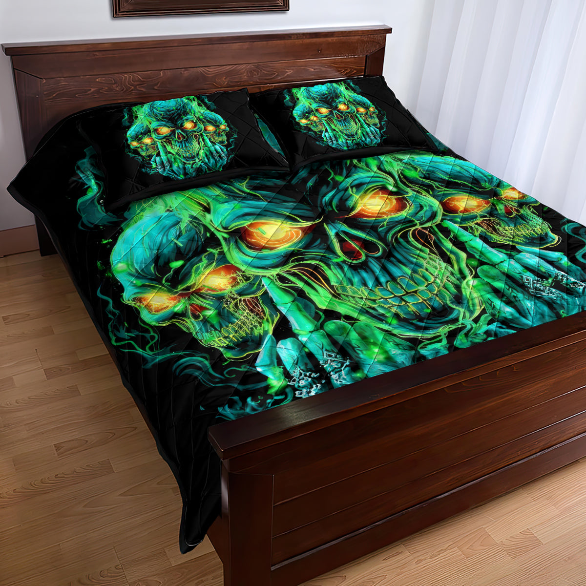 Flame Skull Quilt Bed Set Fuck You You Fuckin Fuck - Wonder Print Shop
