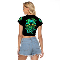 Flame Skull Raglan Cropped T Shirt Fuck You You Fuckin Fuck - Wonder Print Shop
