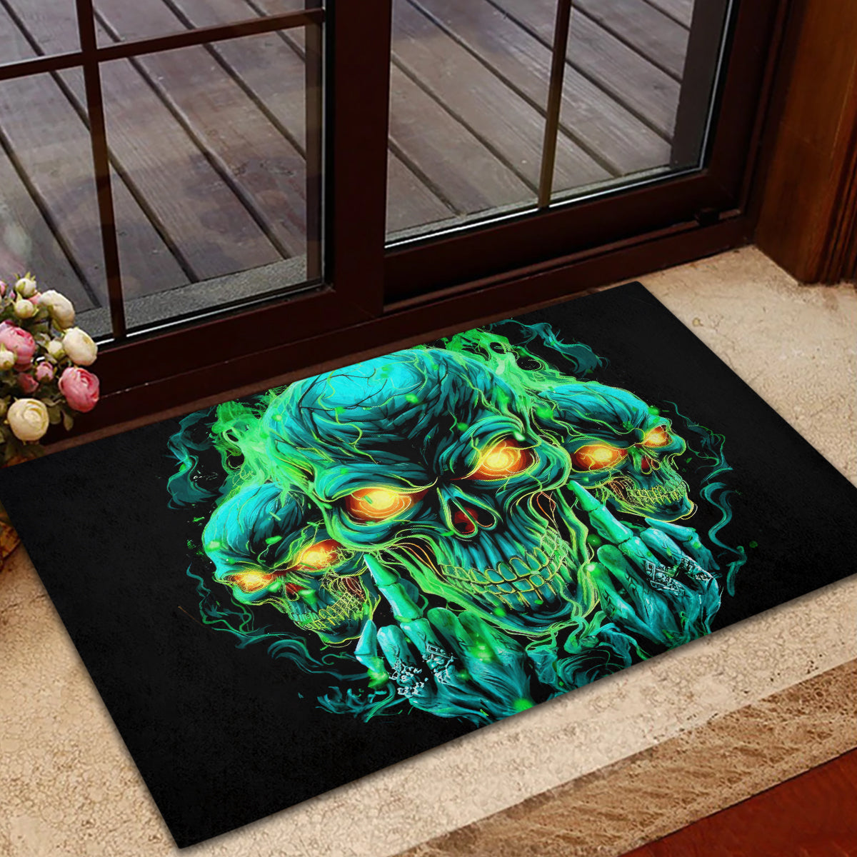 Flame Skull Rubber Doormat Fuck You You Fuckin Fuck - Wonder Print Shop