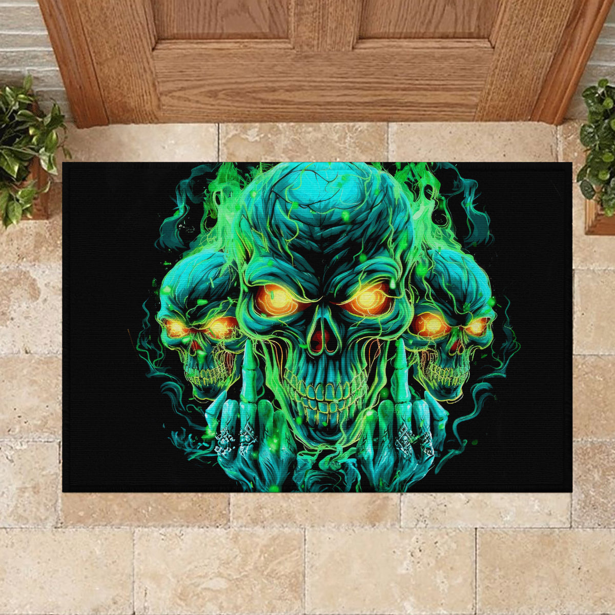 Flame Skull Rubber Doormat Fuck You You Fuckin Fuck - Wonder Print Shop
