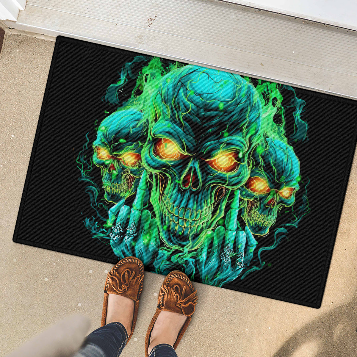 Flame Skull Rubber Doormat Fuck You You Fuckin Fuck - Wonder Print Shop