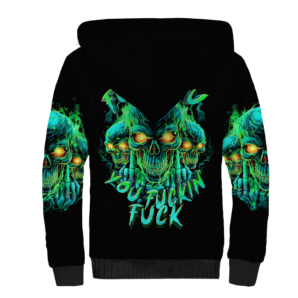 Flame Skull Sherpa Hoodie Fuck You You Fuckin Fuck - Wonder Print Shop