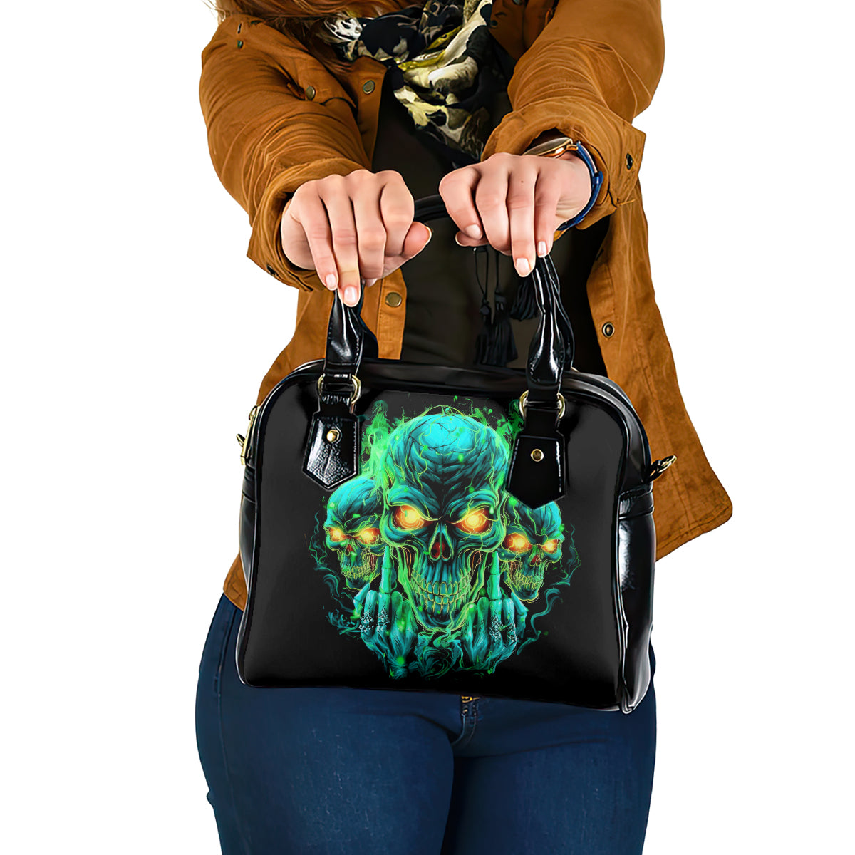 Flame Skull Shoulder Handbag Fuck You You Fuckin Fuck
