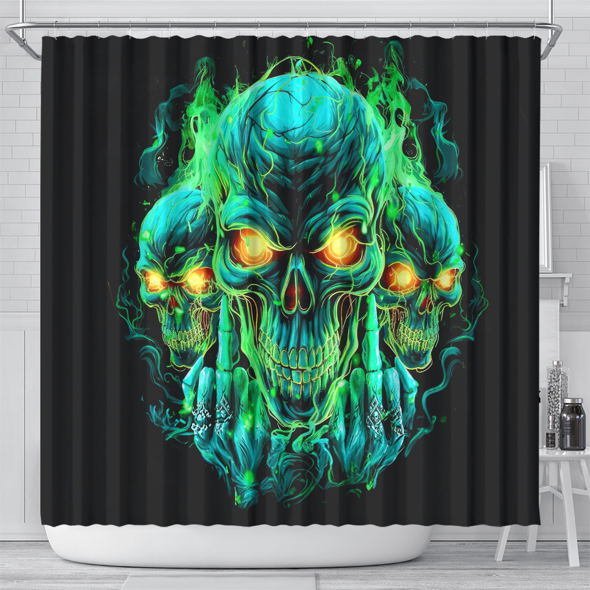 Flame Skull Shower Curtain Fuck You You Fuckin Fuck