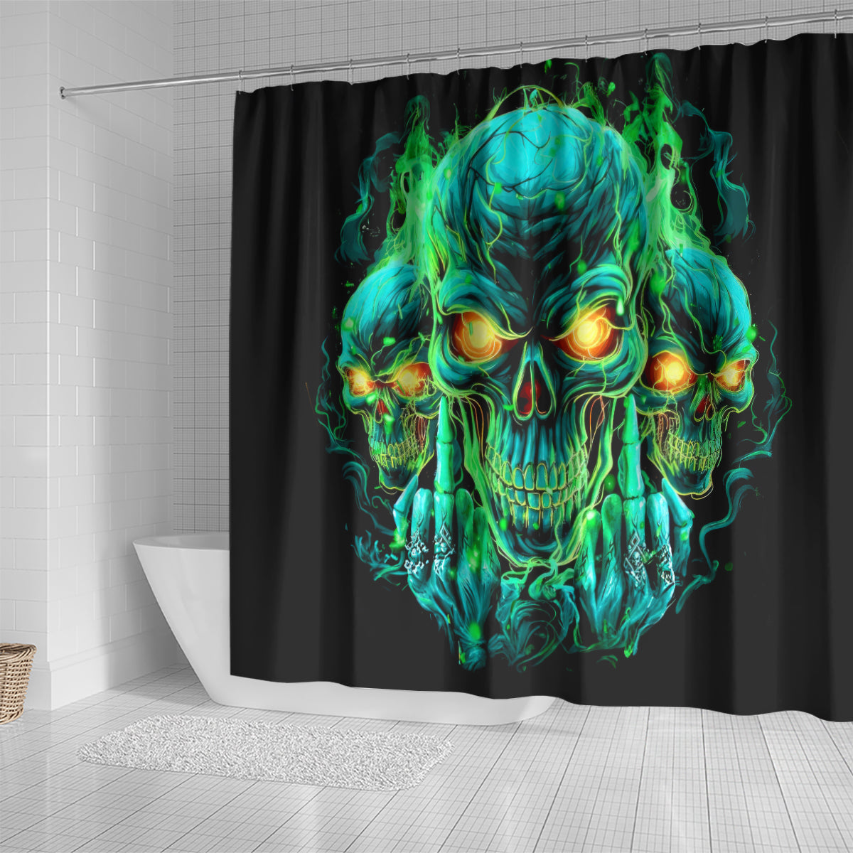 Flame Skull Shower Curtain Fuck You You Fuckin Fuck