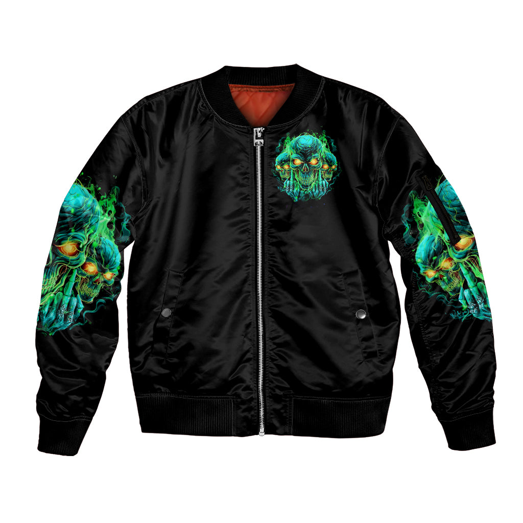 Flame Skull Sleeve Zip Bomber Jacket Fuck You You Fuckin Fuck - Wonder Print Shop