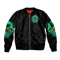 Flame Skull Sleeve Zip Bomber Jacket Fuck You You Fuckin Fuck - Wonder Print Shop