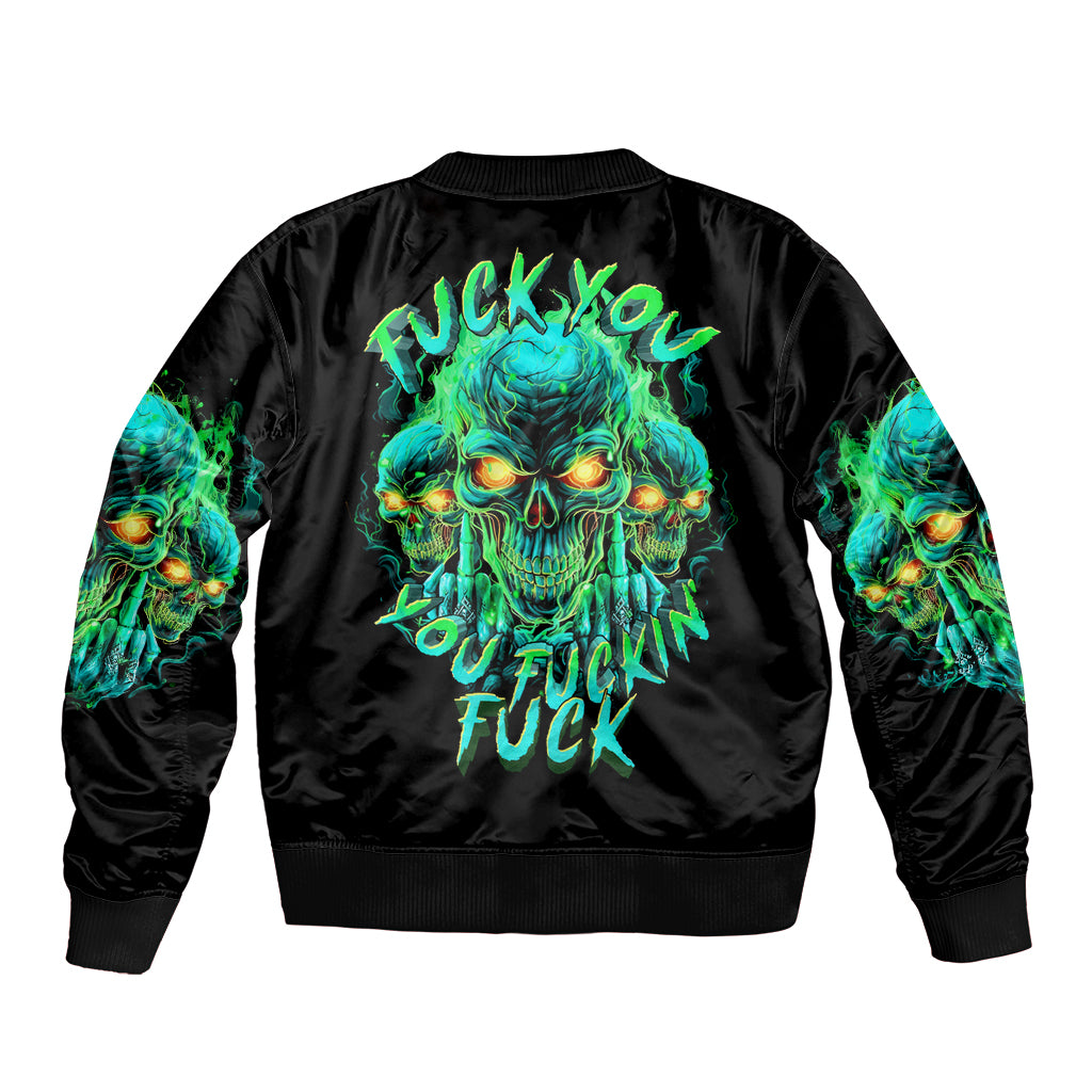 Flame Skull Sleeve Zip Bomber Jacket Fuck You You Fuckin Fuck - Wonder Print Shop