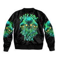 Flame Skull Sleeve Zip Bomber Jacket Fuck You You Fuckin Fuck - Wonder Print Shop