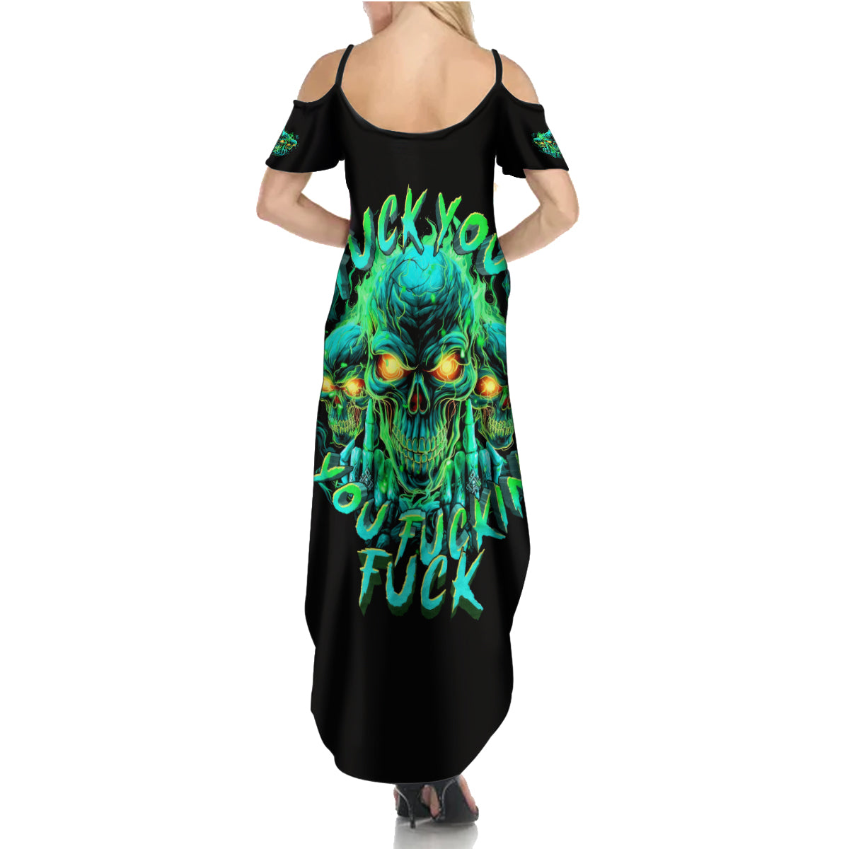 Flame Skull Summer Maxi Dress Fuck You You Fuckin Fuck - Wonder Print Shop