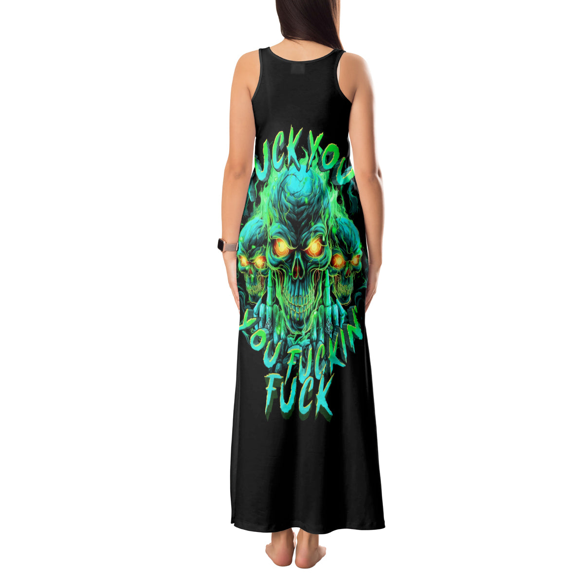 Flame Skull Tank Maxi Dress Fuck You You Fuckin Fuck - Wonder Print Shop