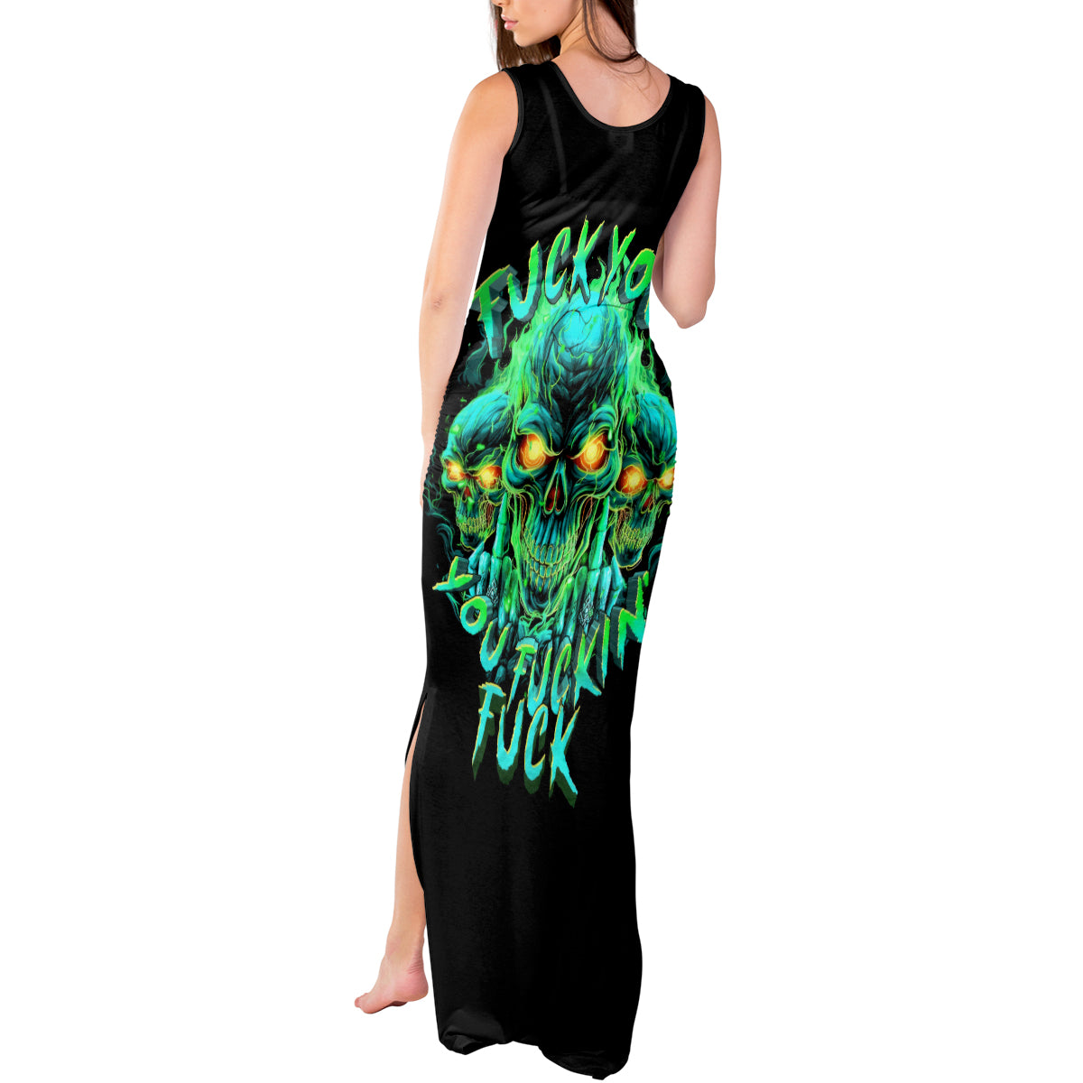 Flame Skull Tank Maxi Dress Fuck You You Fuckin Fuck - Wonder Print Shop