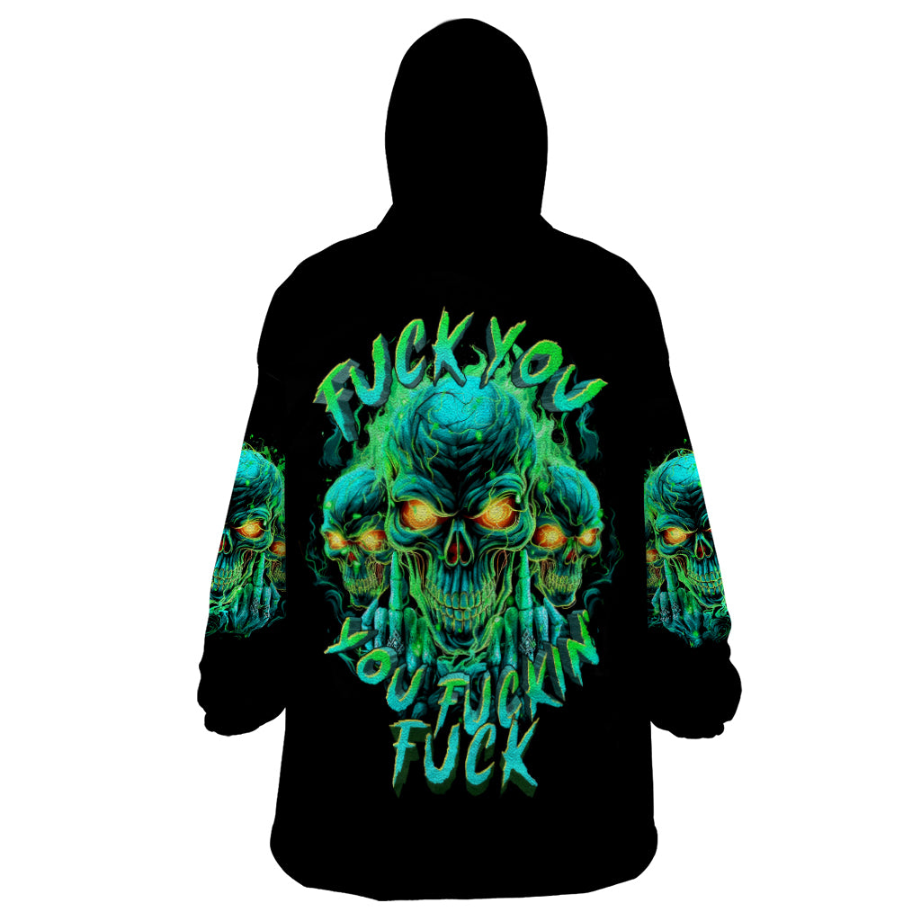 Flame Skull Wearable Blanket Hoodie Fuck You You Fuckin Fuck - Wonder Print Shop