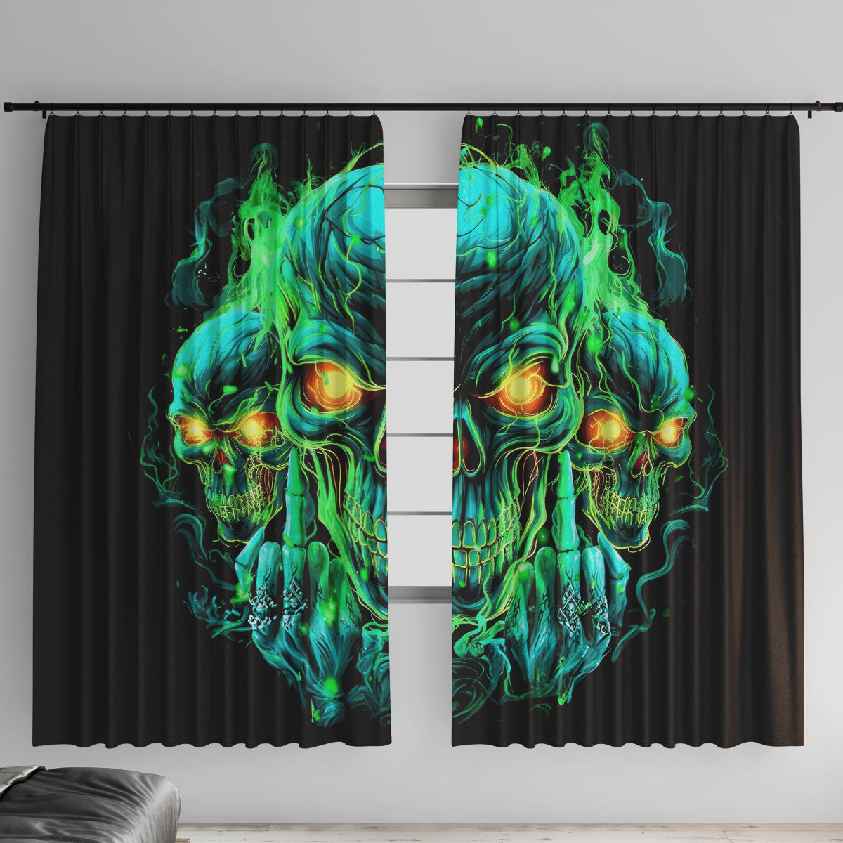 Flame Skull Window Curtain Fuck You You Fuckin Fuck - Wonder Print Shop