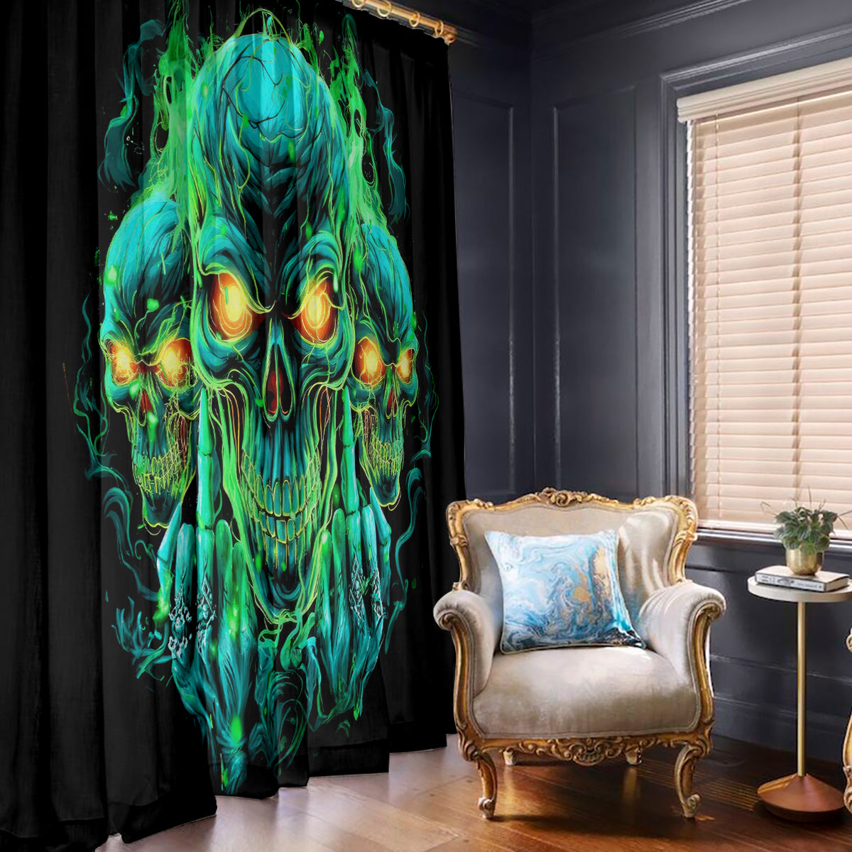 Flame Skull Window Curtain Fuck You You Fuckin Fuck - Wonder Print Shop