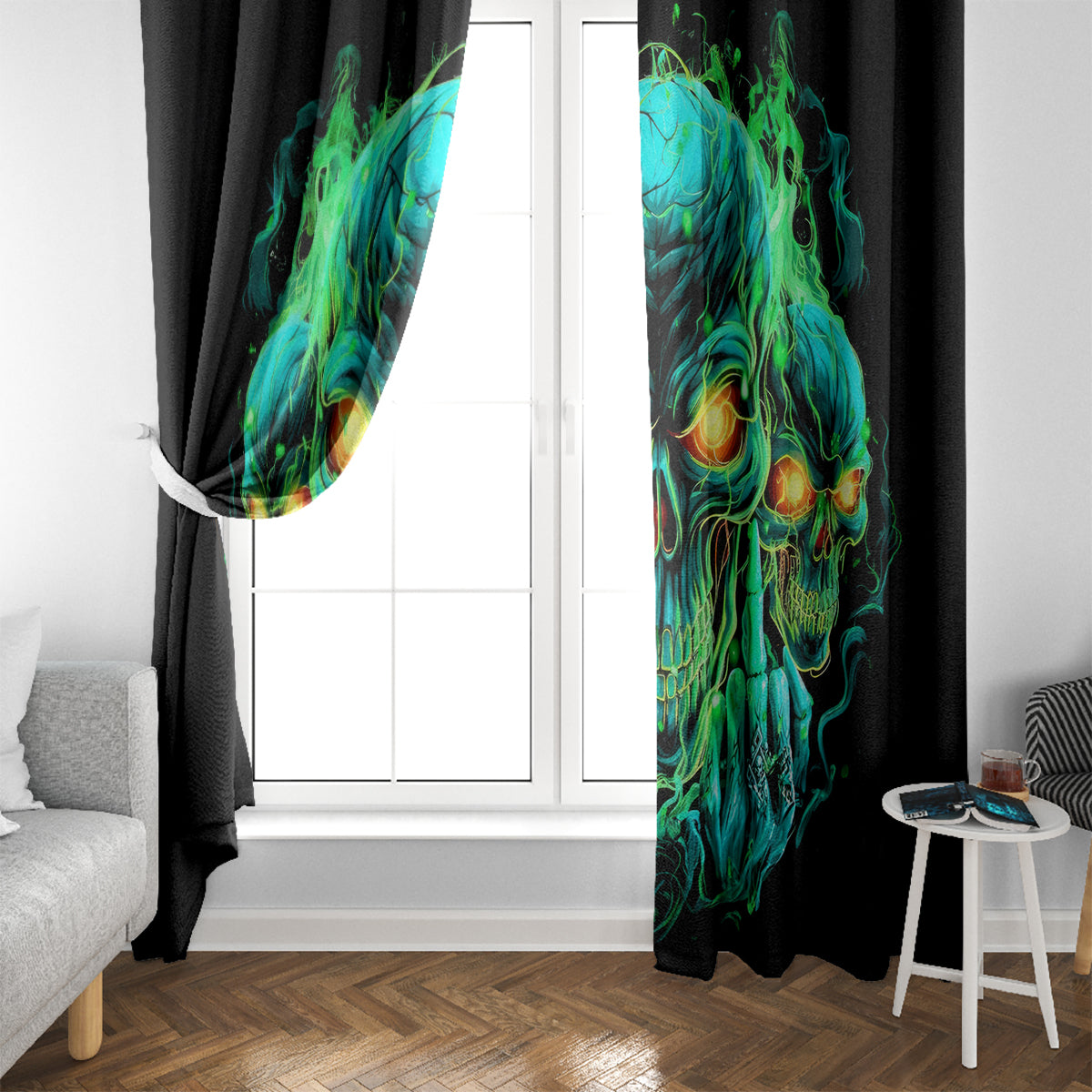 Flame Skull Window Curtain Fuck You You Fuckin Fuck - Wonder Print Shop