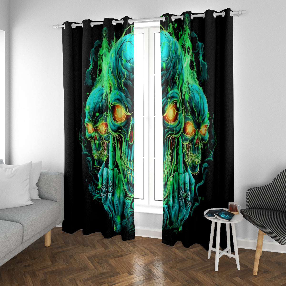Flame Skull Window Curtain Fuck You You Fuckin Fuck - Wonder Print Shop
