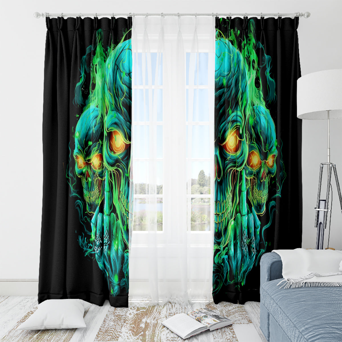 Flame Skull Window Curtain Fuck You You Fuckin Fuck - Wonder Print Shop