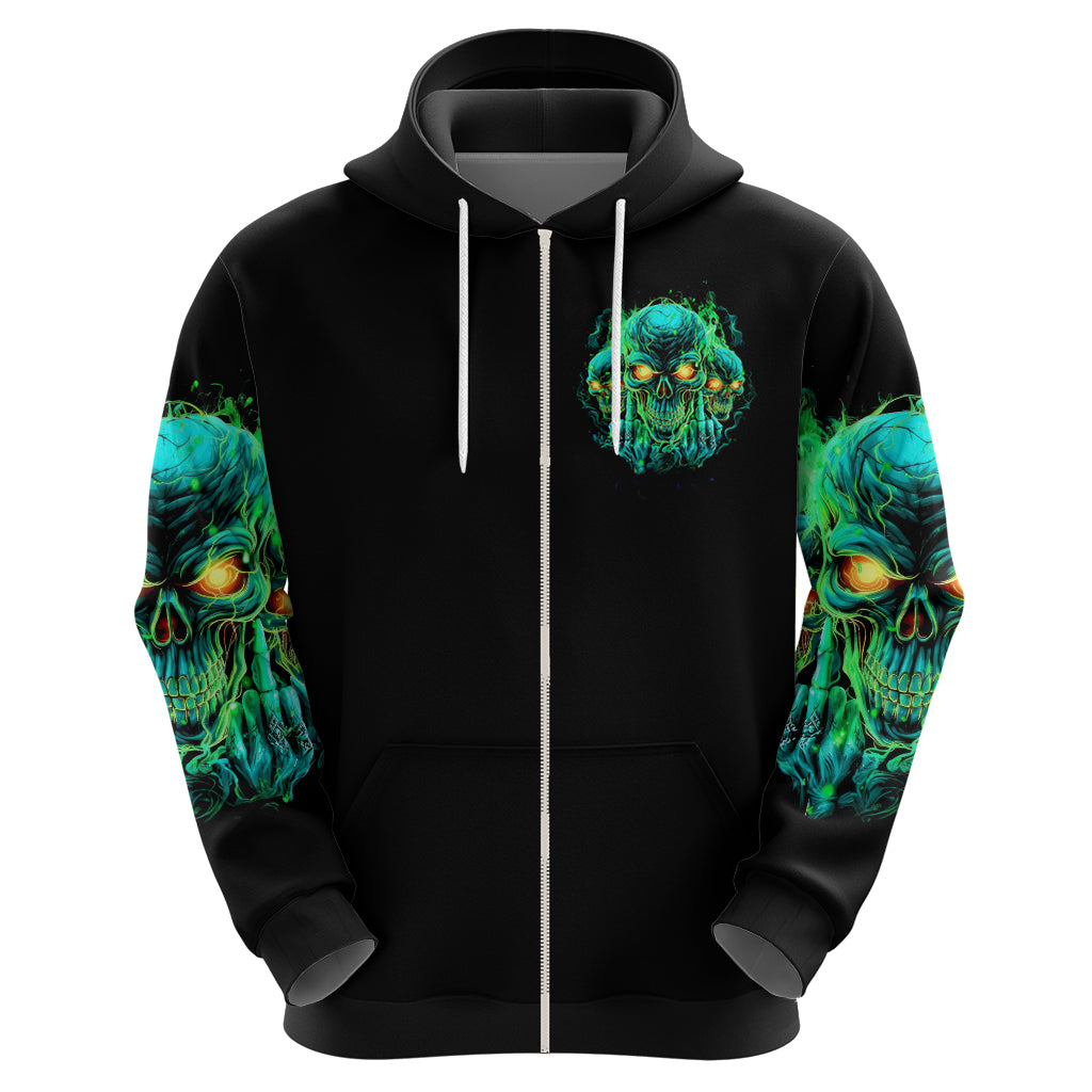 Flame Skull Zip Hoodie Fuck You You Fuckin Fuck - Wonder Print Shop