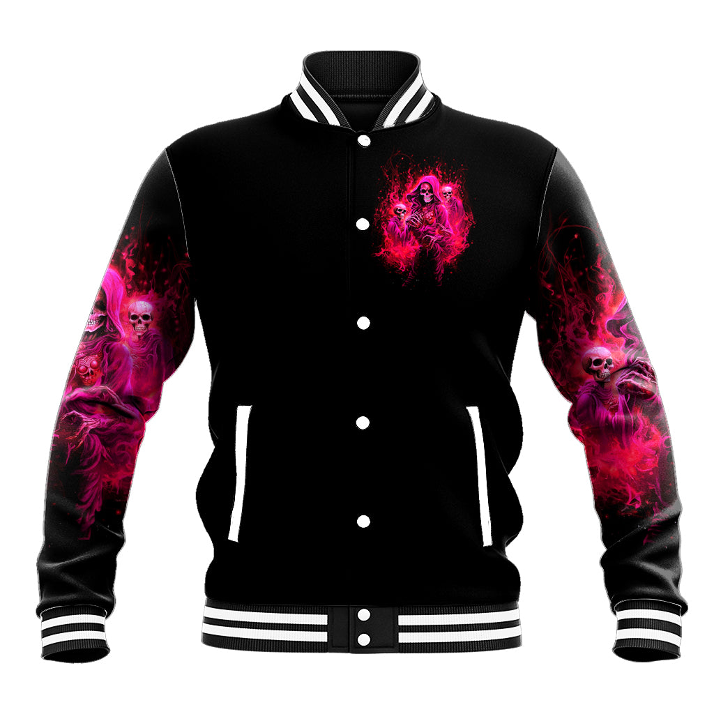 Flame Skull Baseball Jacket I Have 3 Sides Quite Sweet Funny Crazy And The Side You Never See - Wonder Print Shop