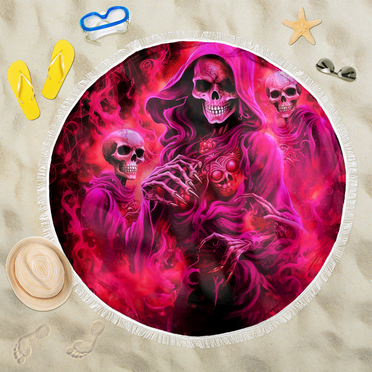 Flame Skull Beach Blanket I Have 3 Sides Quite Sweet Funny Crazy And The Side You Never See - Wonder Print Shop