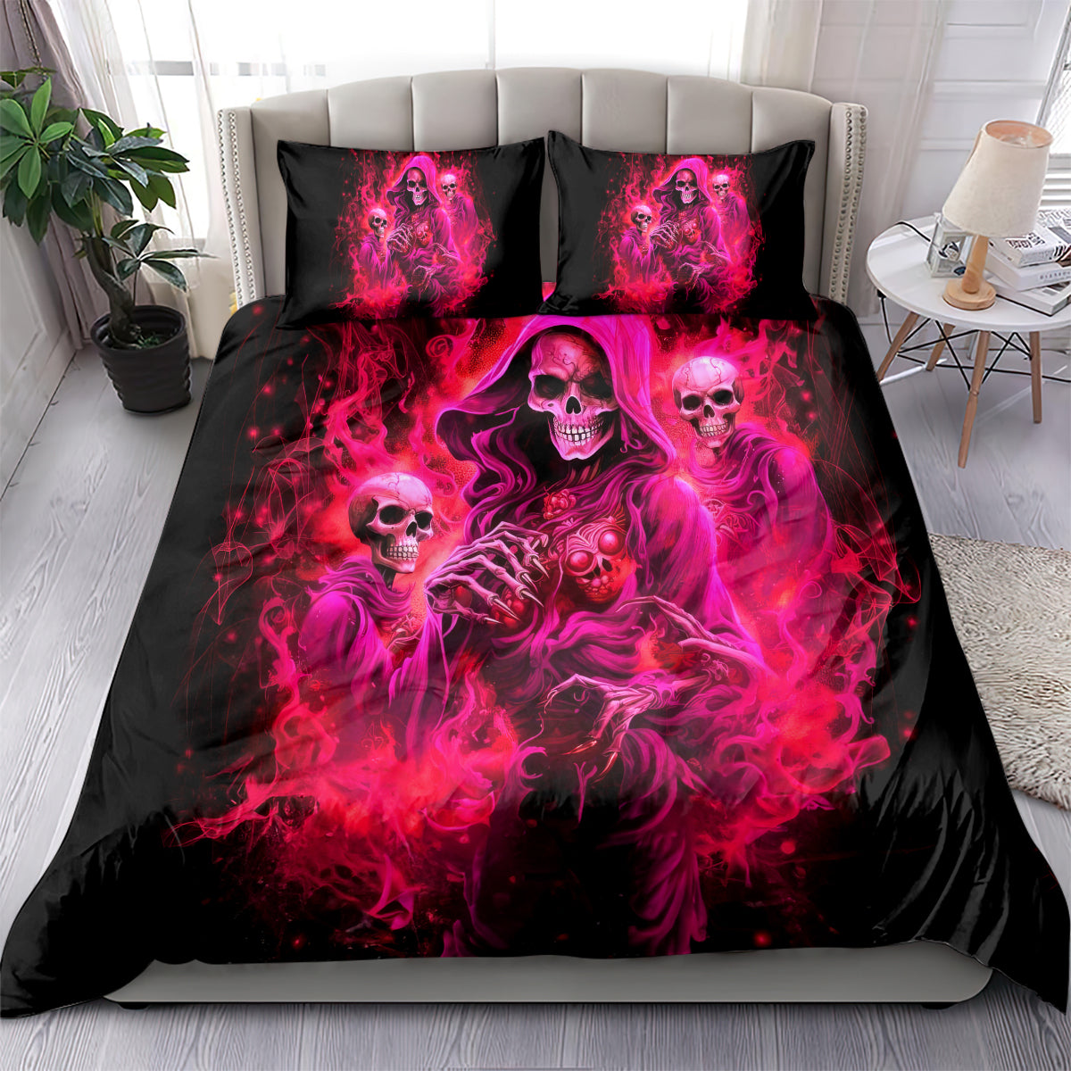 Flame Skull Bedding Set I Have 3 Sides Quite Sweet Funny Crazy And The Side You Never See - Wonder Print Shop