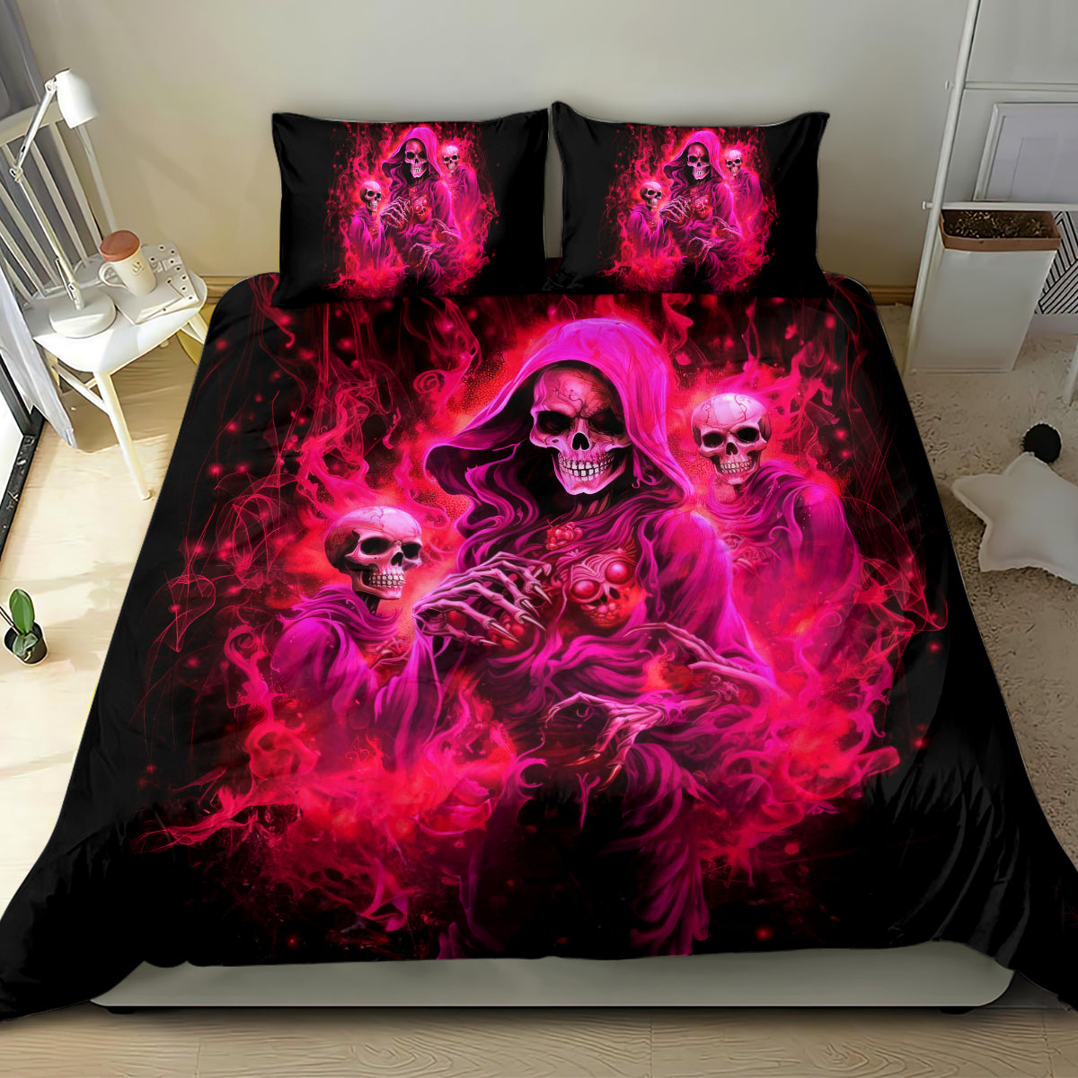 Flame Skull Bedding Set I Have 3 Sides Quite Sweet Funny Crazy And The Side You Never See - Wonder Print Shop