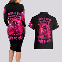 Flame Skull Couples Matching Long Sleeve Bodycon Dress and Hawaiian Shirt I Have 3 Sides Quite Sweet Funny Crazy And The Side You Never See - Wonder Print Shop