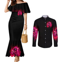 Flame Skull Couples Matching Mermaid Dress and Long Sleeve Button Shirt I Have 3 Sides Quite Sweet Funny Crazy And The Side You Never See