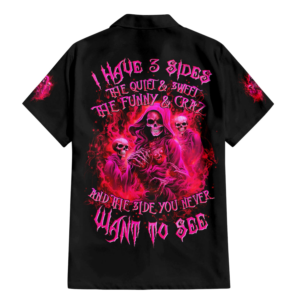 Flame Skull Family Matching Mermaid Dress and Hawaiian Shirt I Have 3 Sides Quite Sweet Funny Crazy And The Side You Never See - Wonder Print Shop