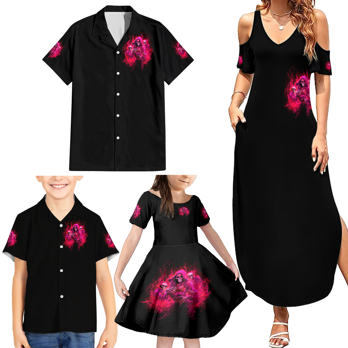 Flame Skull Family Matching Summer Maxi Dress and Hawaiian Shirt I Have 3 Sides Quite Sweet Funny Crazy And The Side You Never See - Wonder Print Shop