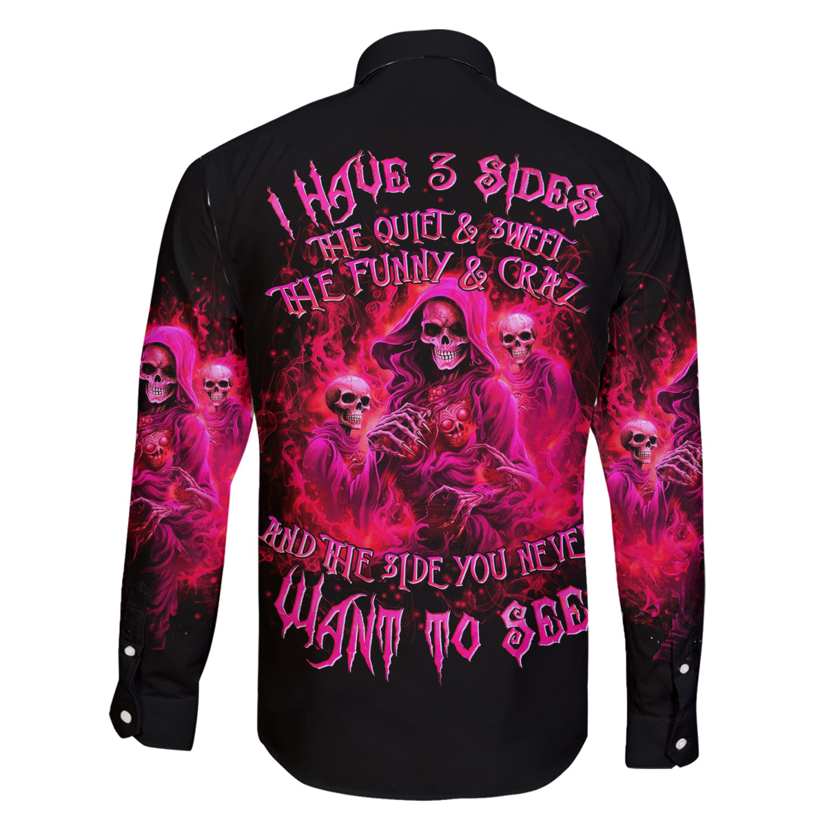 Flame Skull Family Matching Summer Maxi Dress and Hawaiian Shirt I Have 3 Sides Quite Sweet Funny Crazy And The Side You Never See - Wonder Print Shop