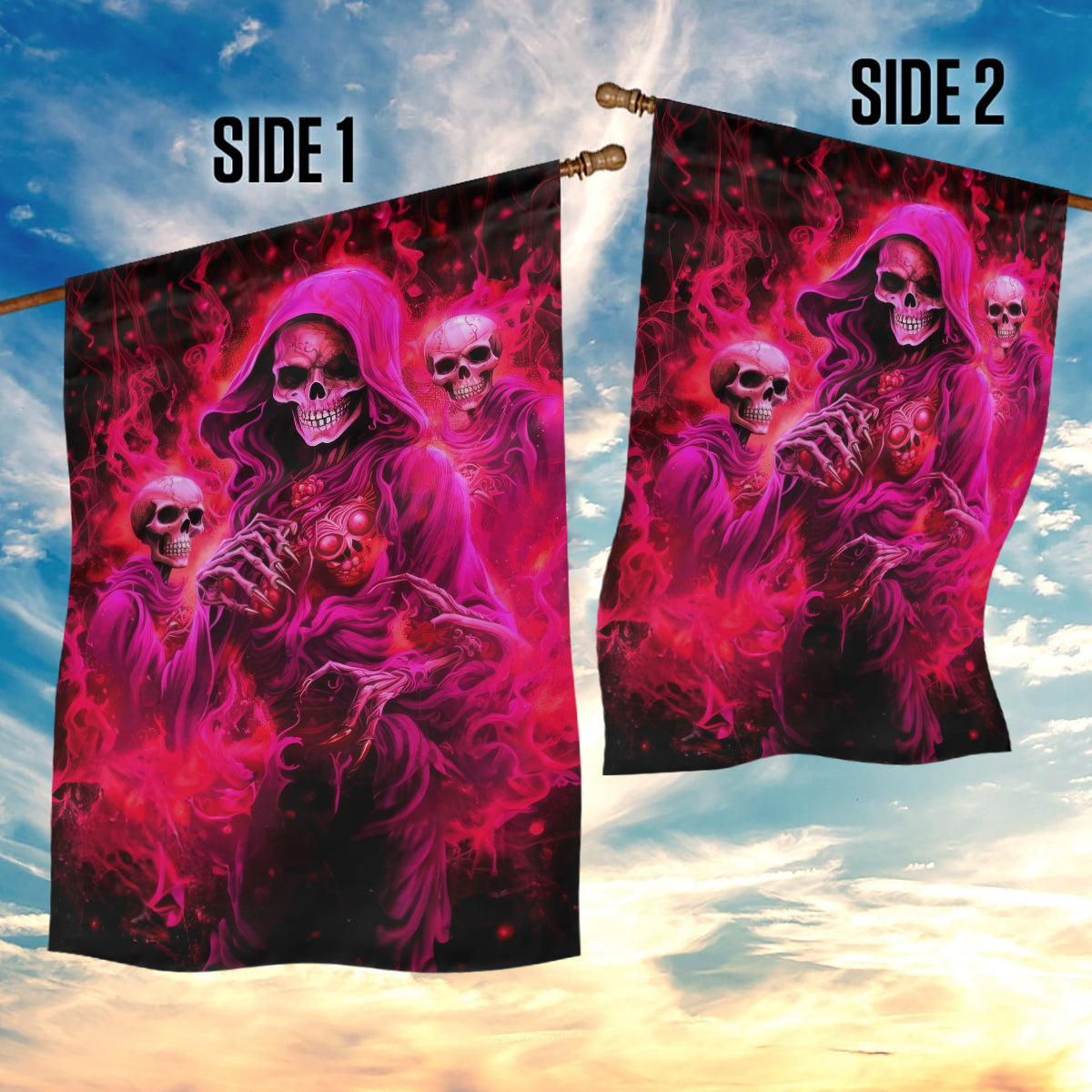Flame Skull Garden Flag I Have 3 Sides Quite Sweet Funny Crazy And The Side You Never See - Wonder Print Shop