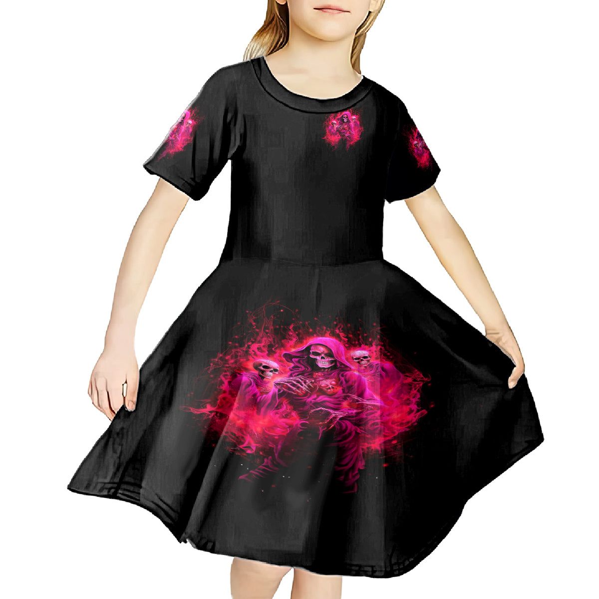 Flame Skull Kid Short Sleeve Dress I Have 3 Sides Quite Sweet Funny Crazy And The Side You Never See - Wonder Print Shop