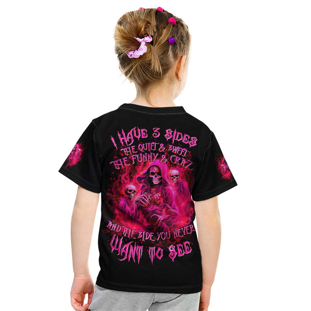 Flame Skull Kid T Shirt I Have 3 Sides Quite Sweet Funny Crazy And The Side You Never See - Wonder Print Shop