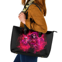 Flame Skull Leather Tote Bag I Have 3 Sides Quite Sweet Funny Crazy And The Side You Never See - Wonder Print Shop