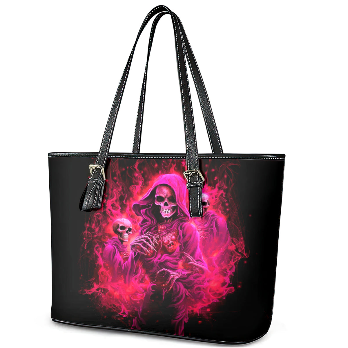 Flame Skull Leather Tote Bag I Have 3 Sides Quite Sweet Funny Crazy And The Side You Never See - Wonder Print Shop