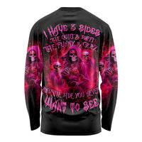 Flame Skull Long Sleeve Shirt I Have 3 Sides Quite Sweet Funny Crazy And The Side You Never See - Wonder Print Shop