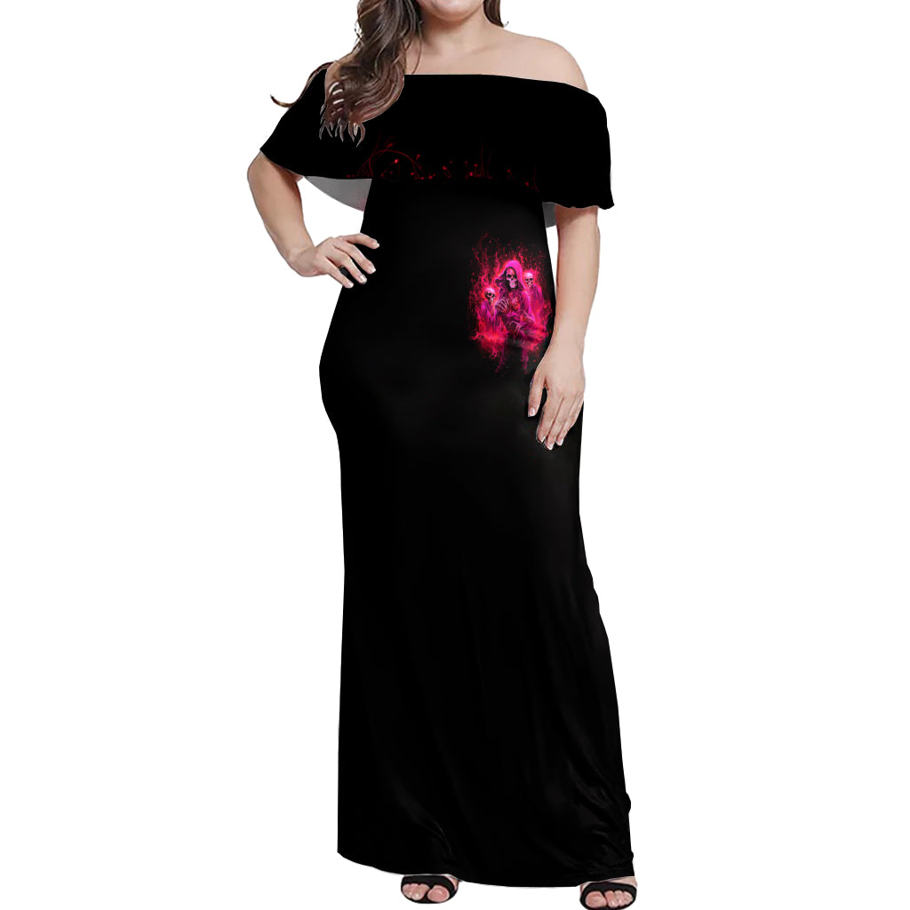 Flame Skull Off Shoulder Maxi Dress I Have 3 Sides Quite Sweet Funny Crazy And The Side You Never See - Wonder Print Shop