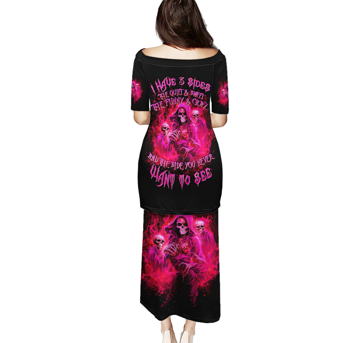 Flame Skull Puletasi I Have 3 Sides Quite Sweet Funny Crazy And The Side You Never See - Wonder Print Shop