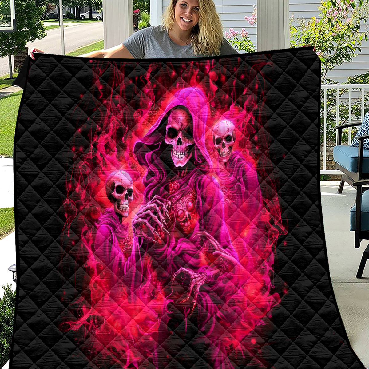 Flame Skull Quilt I Have 3 Sides Quite Sweet Funny Crazy And The Side You Never See - Wonder Print Shop