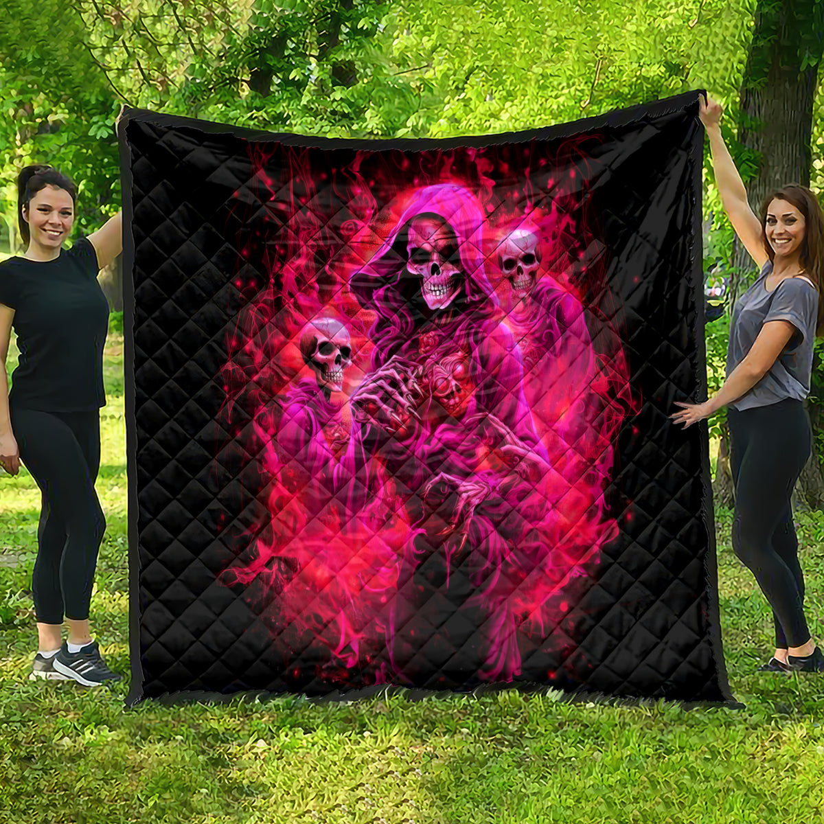 Flame Skull Quilt I Have 3 Sides Quite Sweet Funny Crazy And The Side You Never See - Wonder Print Shop