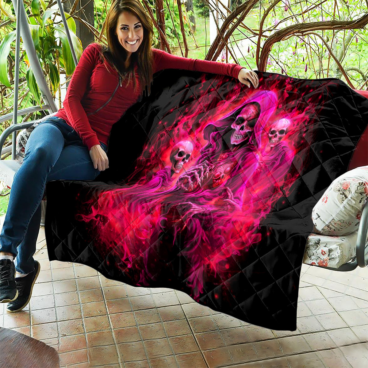 Flame Skull Quilt I Have 3 Sides Quite Sweet Funny Crazy And The Side You Never See - Wonder Print Shop