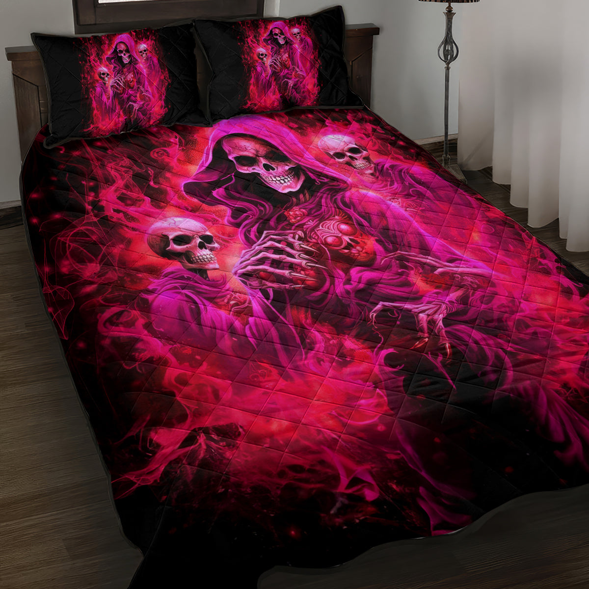 Flame Skull Quilt Bed Set I Have 3 Sides Quite Sweet Funny Crazy And The Side You Never See - Wonder Print Shop