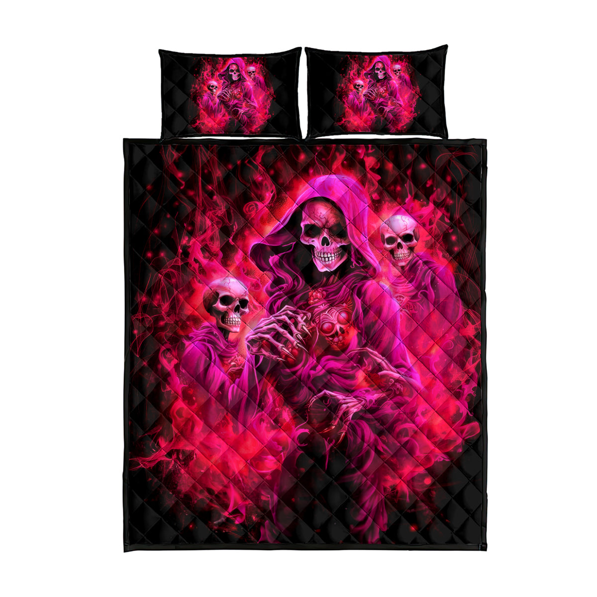 Flame Skull Quilt Bed Set I Have 3 Sides Quite Sweet Funny Crazy And The Side You Never See - Wonder Print Shop